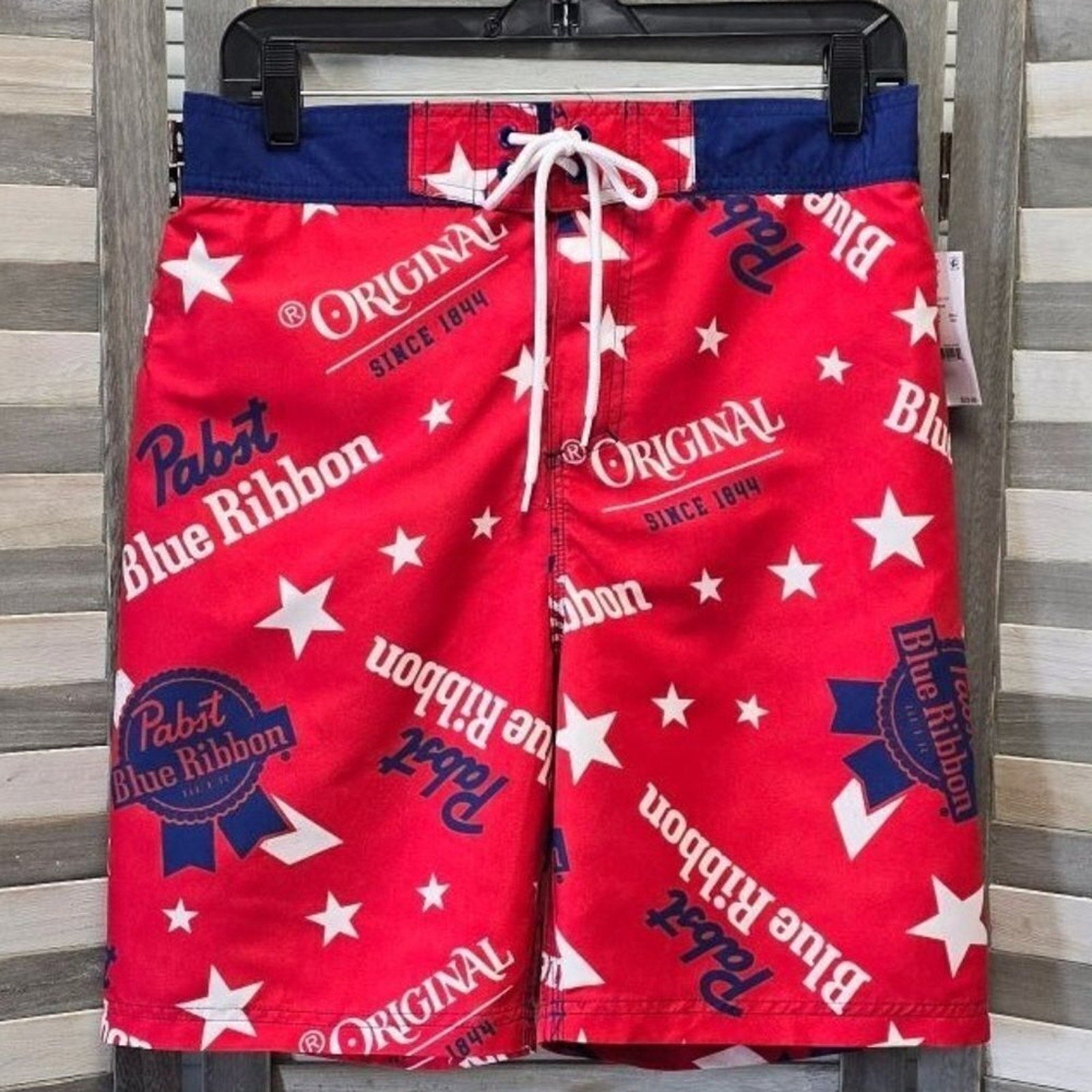 Pabst Blue Ribbon Elastic Board Swim Shorts 8.5" | XXL