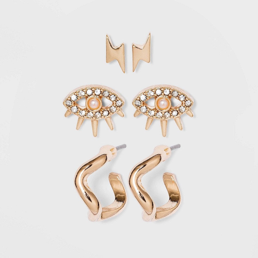 Gold Micro Stud Earring Set 3pc - Gold | SUGARFIX by BaubleBar