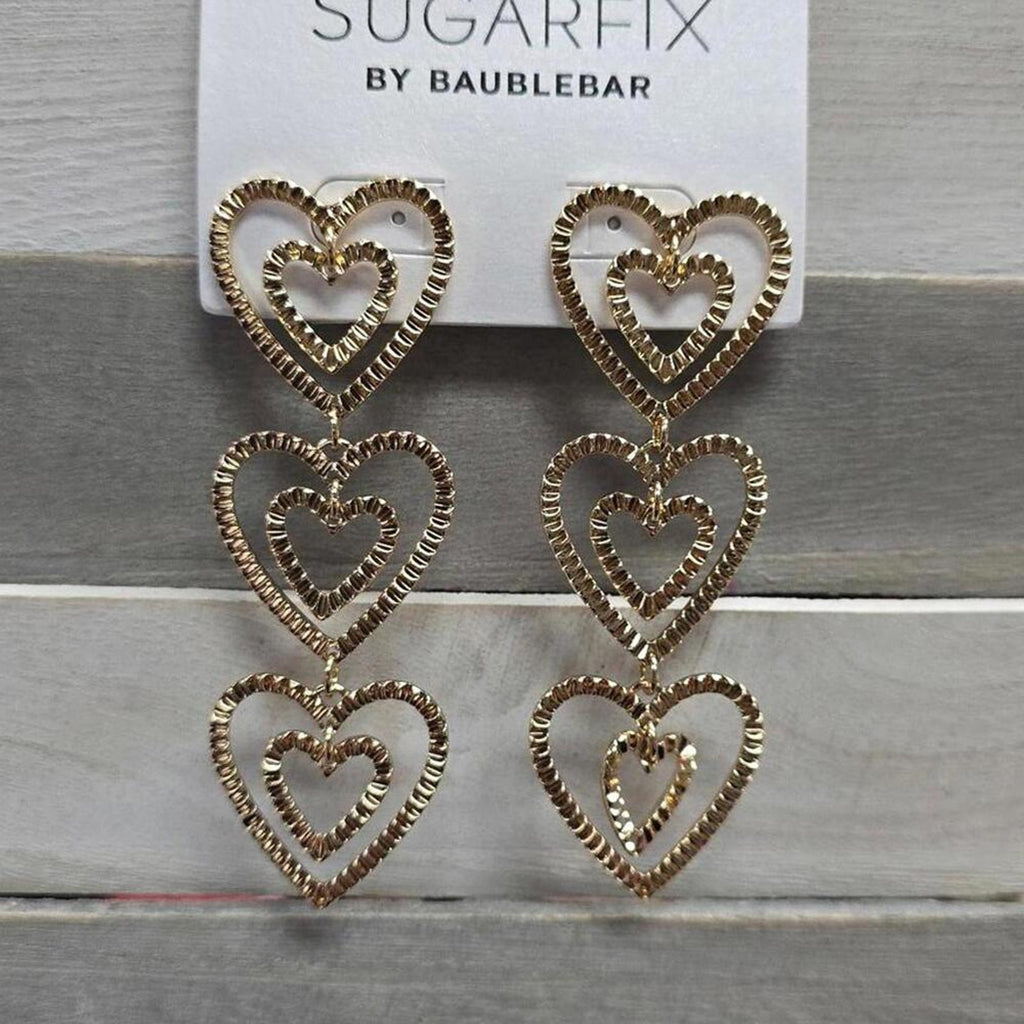 Stacked Gold Heart Drop Earrings - Gold | SUGARFIX by BaubleBar
