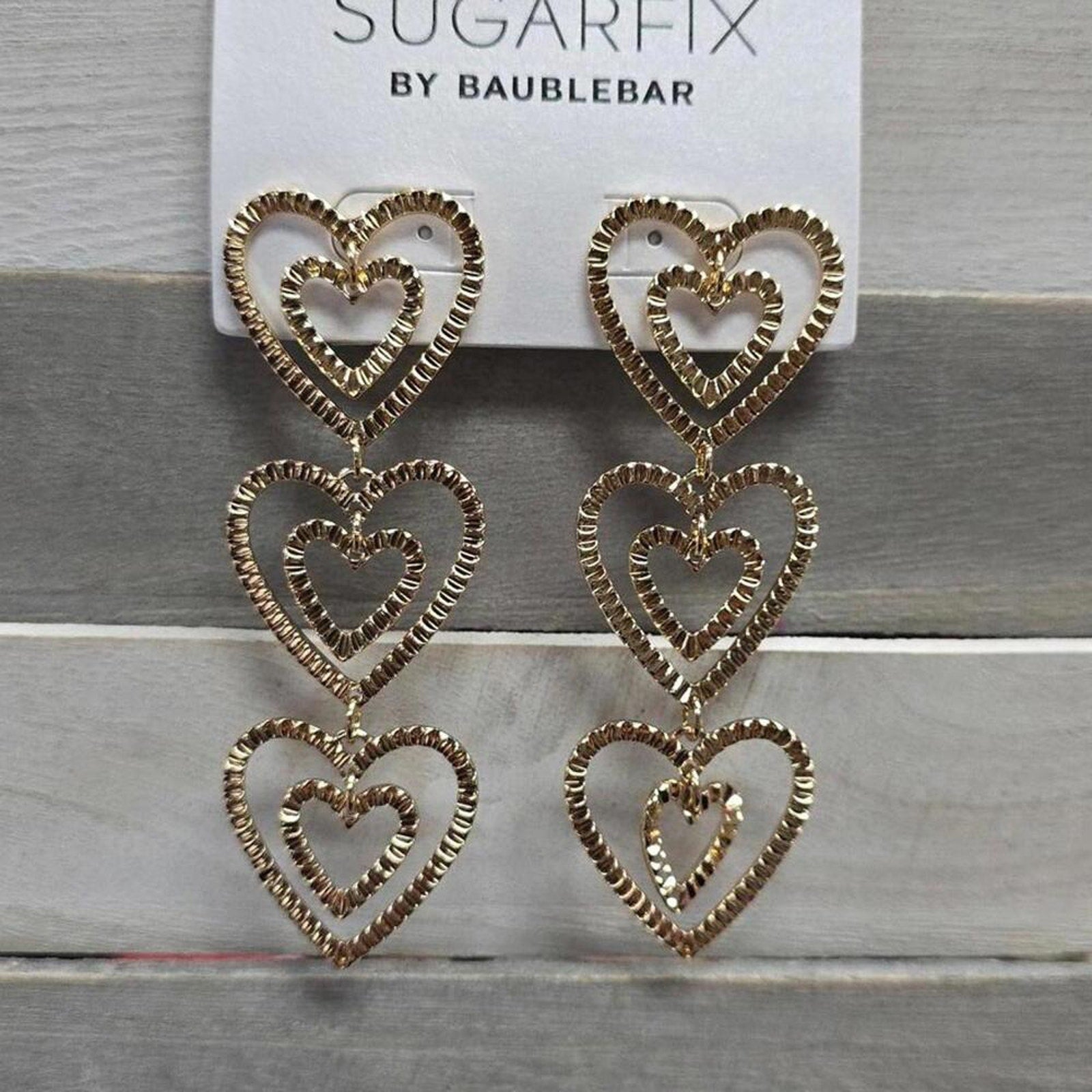 Stacked Gold Heart Drop Earrings - Gold | SUGARFIX by BaubleBar