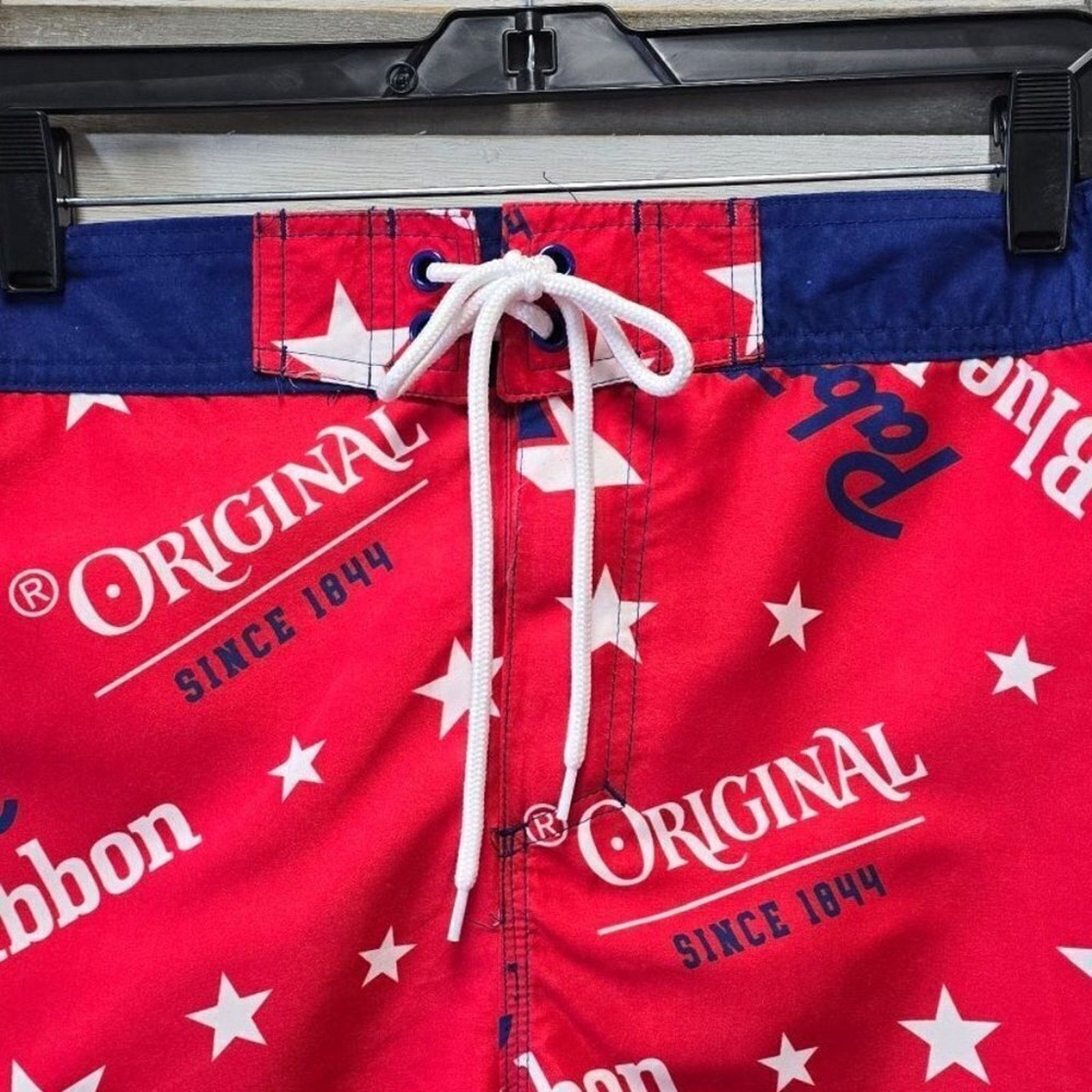 Pabst Blue Ribbon Elastic Board Swim Shorts 8.5"  | Small