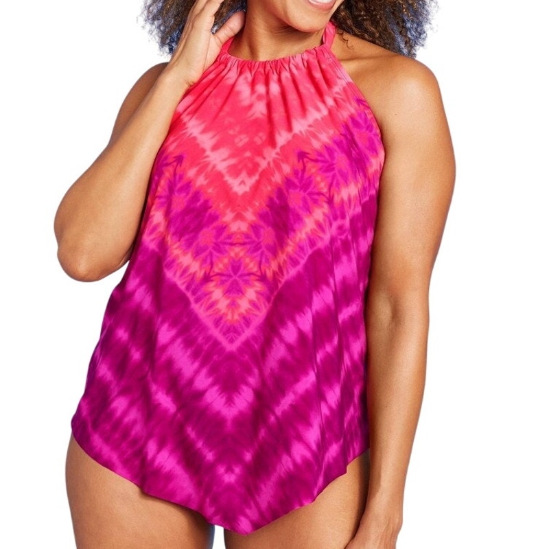 Women's UPF 50 High Neck Angled Tankini Top | Aqua Green | Medium