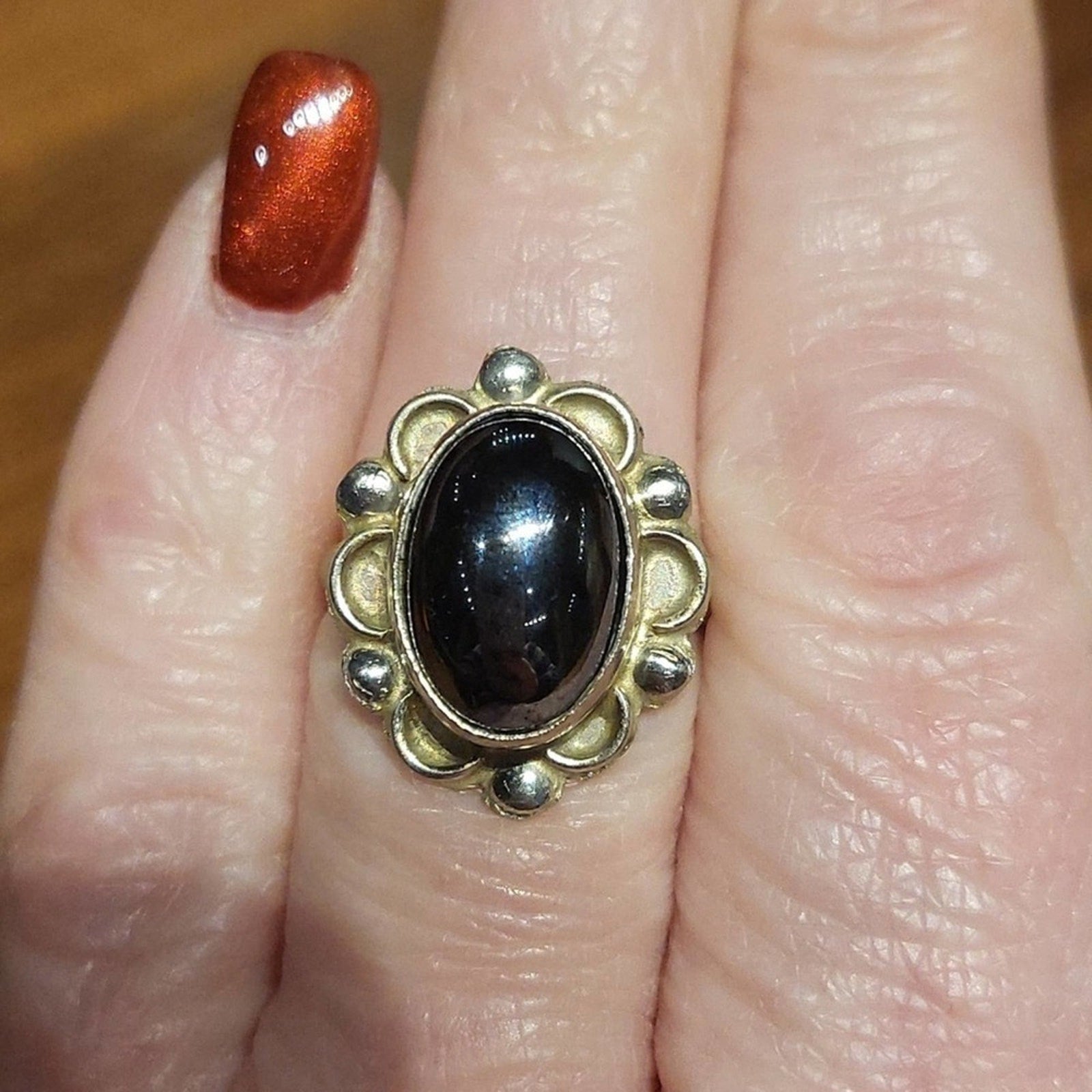 Vintage silver fashion ring with black stone | 5 1/2