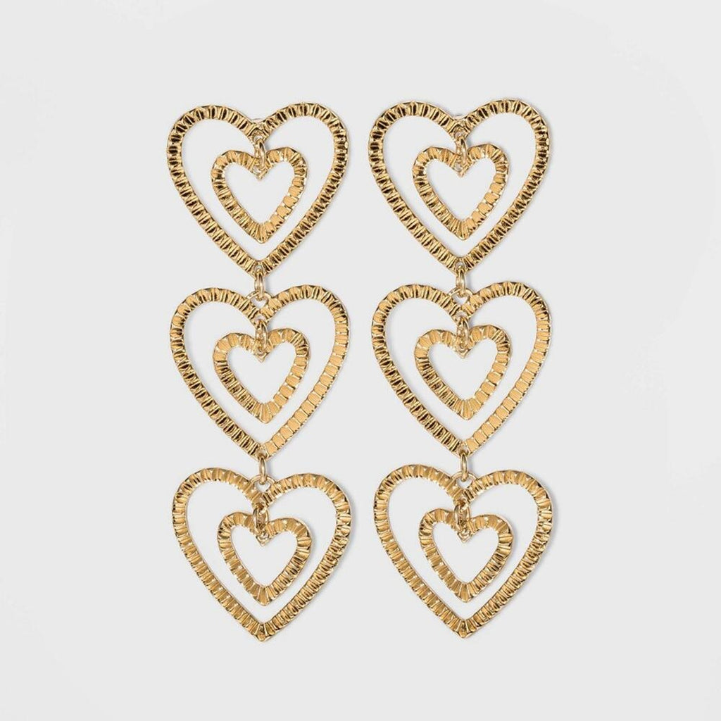 Stacked Gold Heart Drop Earrings - Gold | SUGARFIX by BaubleBar
