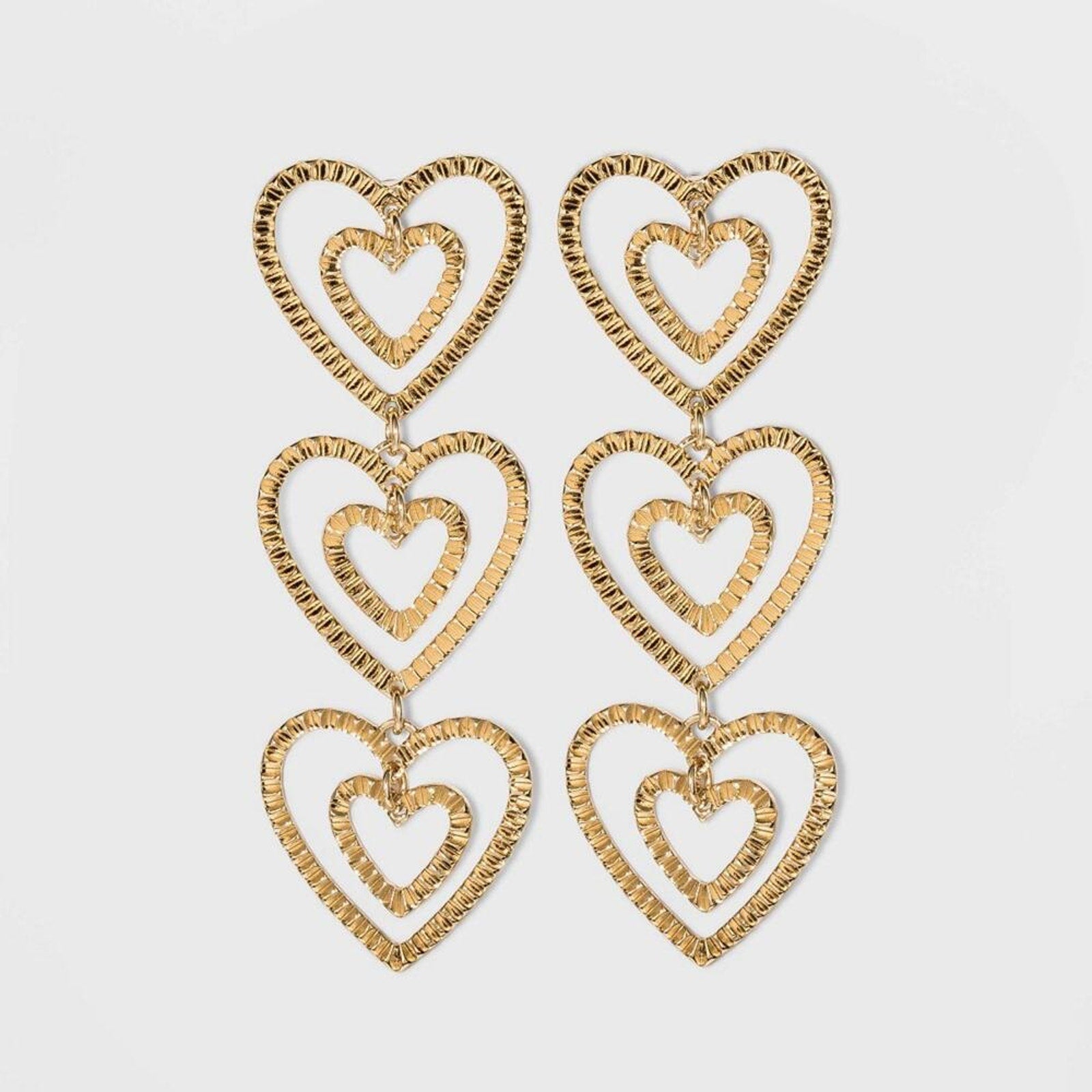 Stacked Gold Heart Drop Earrings - Gold | SUGARFIX by BaubleBar