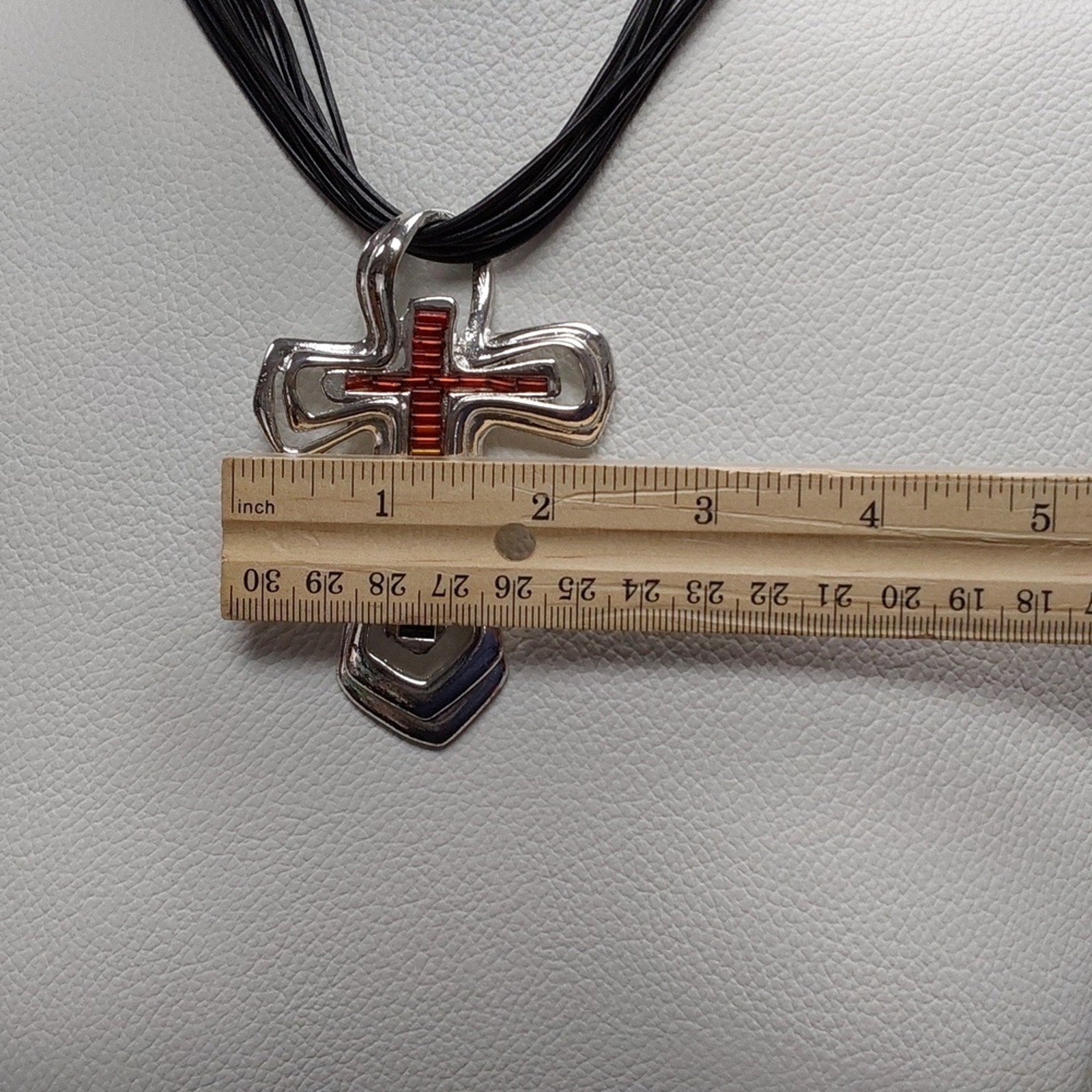 Colorful Cross Pendant Necklace on Multi-Strand Black Cord