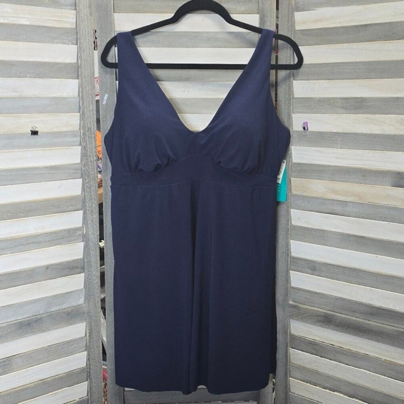 UPF 50 V-Neck Side Slit Swim Dress | Aqua Green