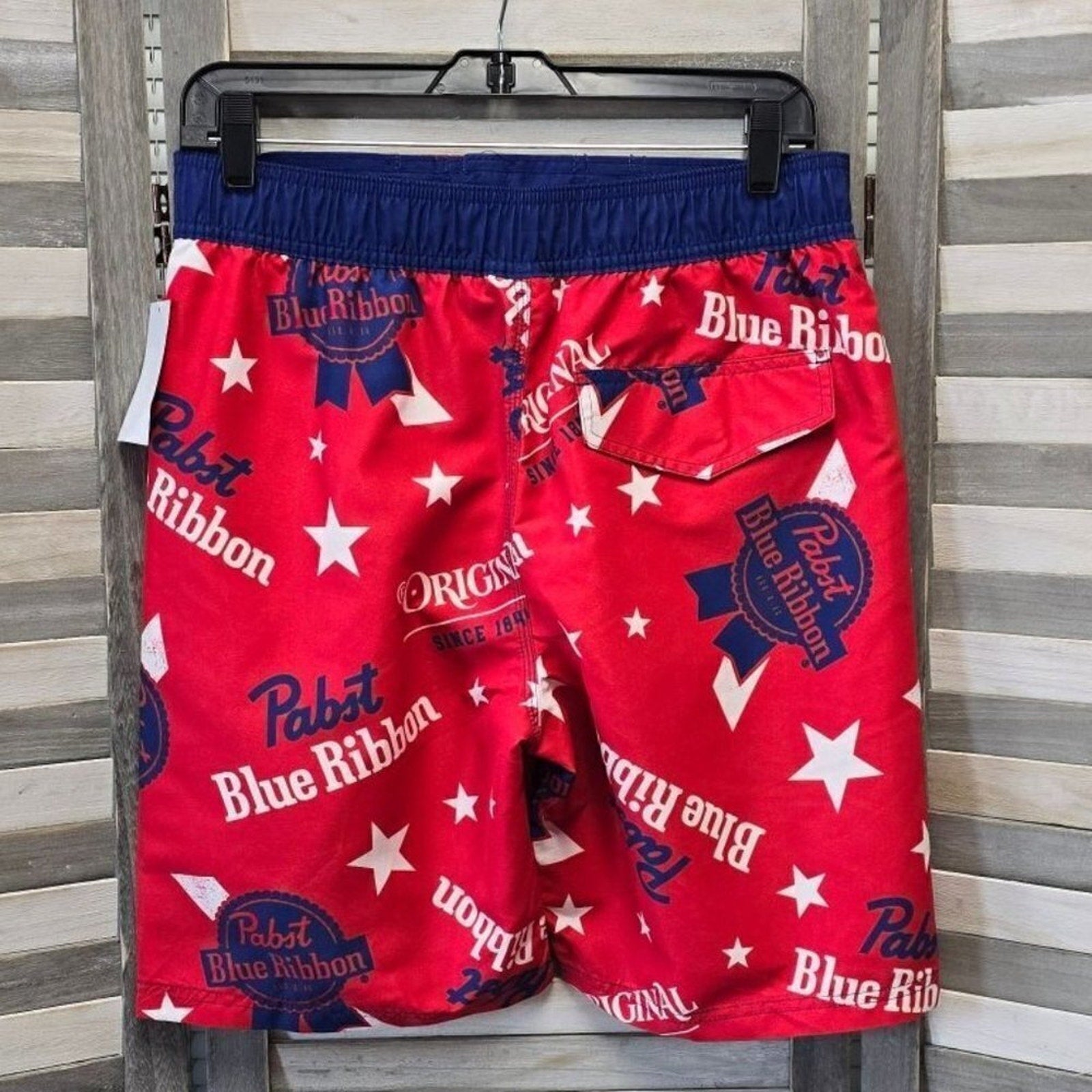 Pabst Blue Ribbon Elastic Board Swim Shorts 8.5"  | Small