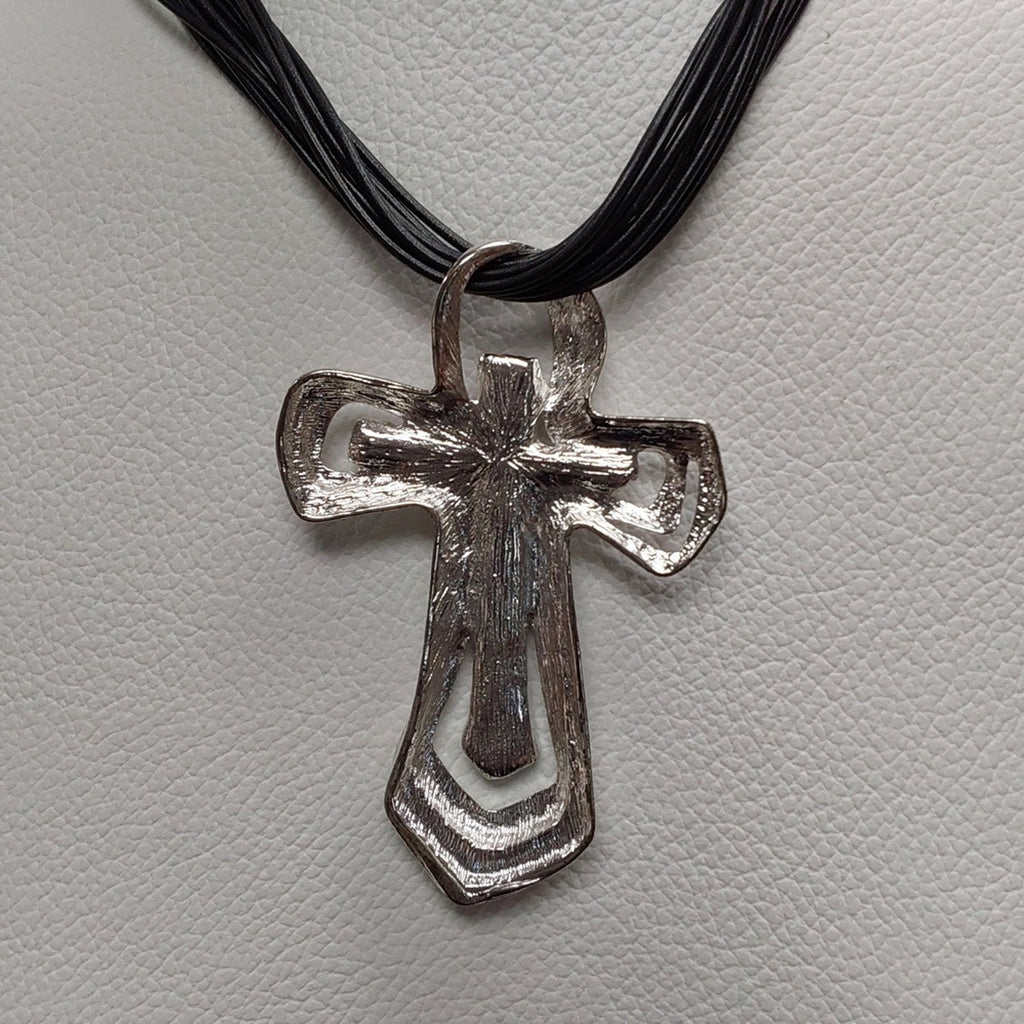 Colorful Cross Pendant Necklace on Multi-Strand Black Cord