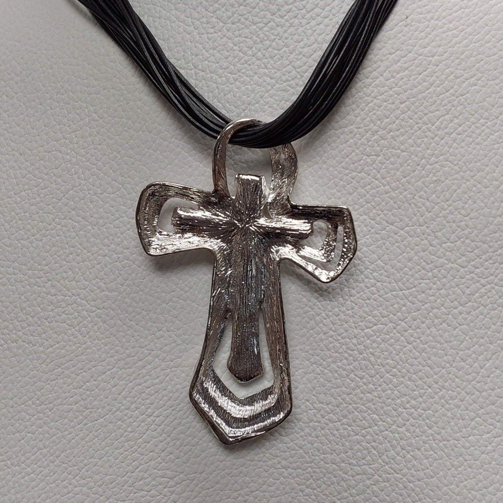 Colorful Cross Pendant Necklace on Multi-Strand Black Cord