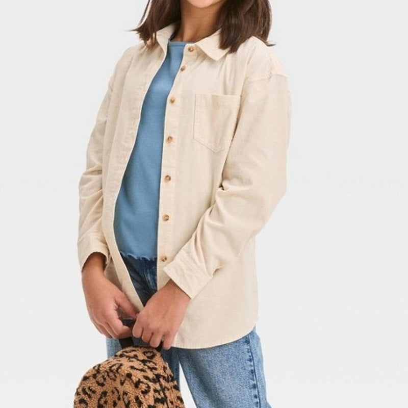 Girls' Long Sleeve Oversized Corduroy Layering Shirt | Art Class | Medium (8)