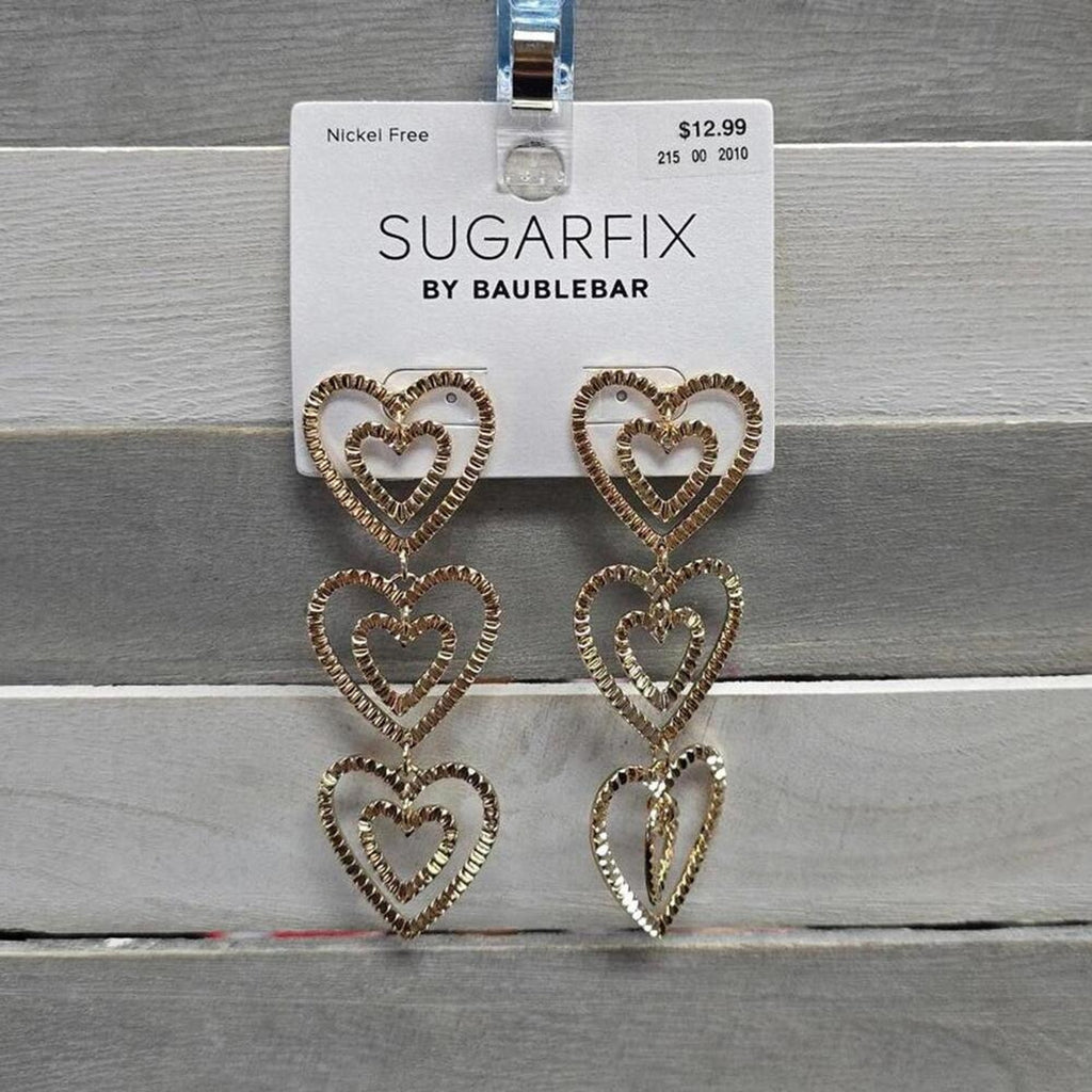 Stacked Gold Heart Drop Earrings - Gold | SUGARFIX by BaubleBar