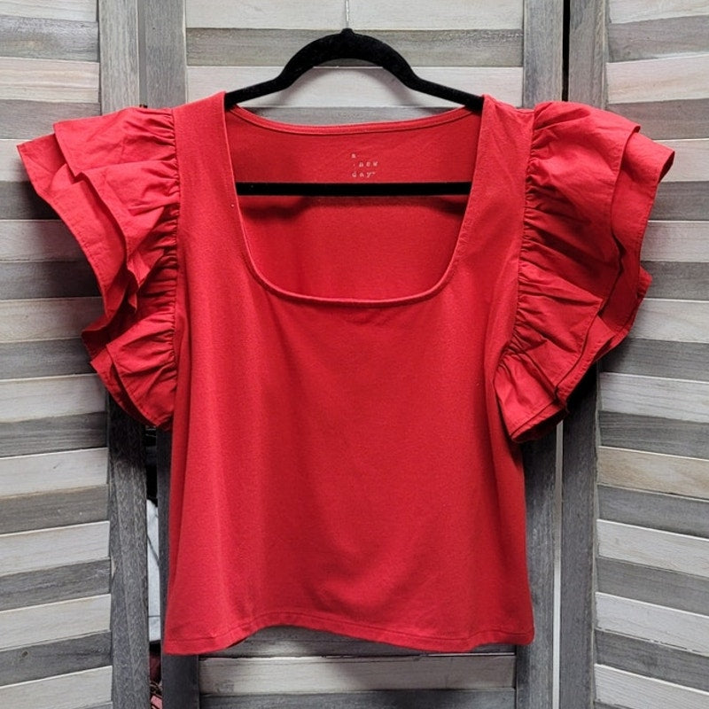 Women's Double Flutter Short Sleeve Slim Fit Top | a New Day | X Large