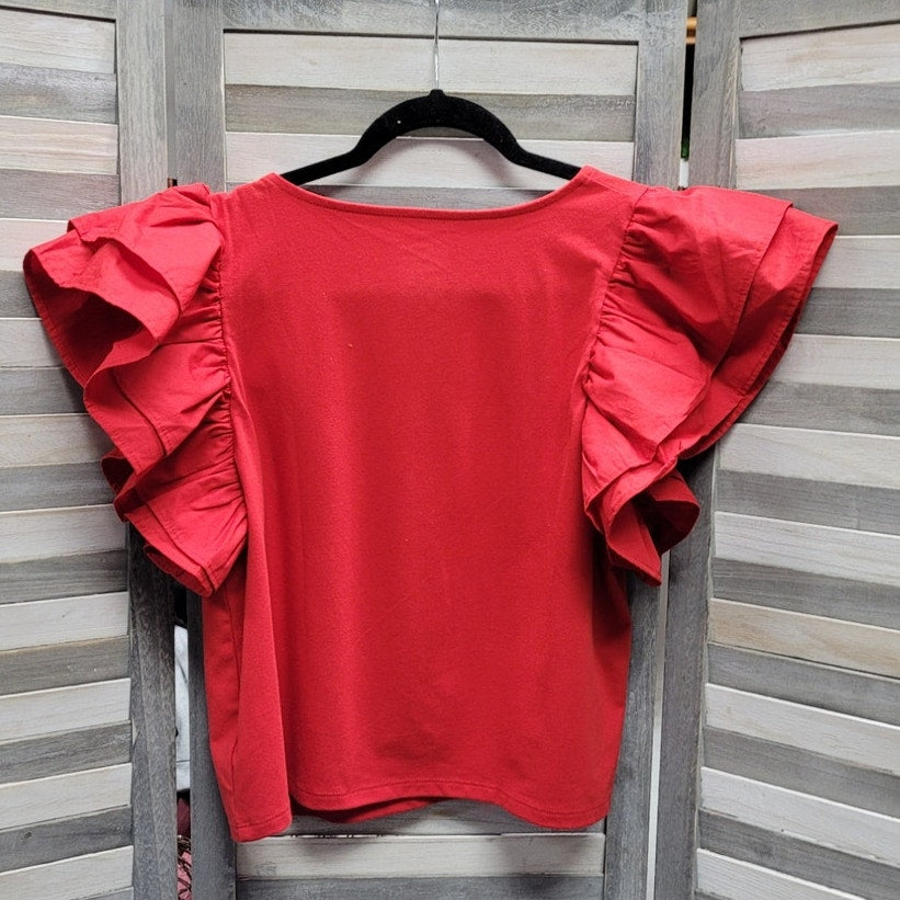 Women's Double Flutter Short Sleeve Slim Fit Top | a New Day | X Large