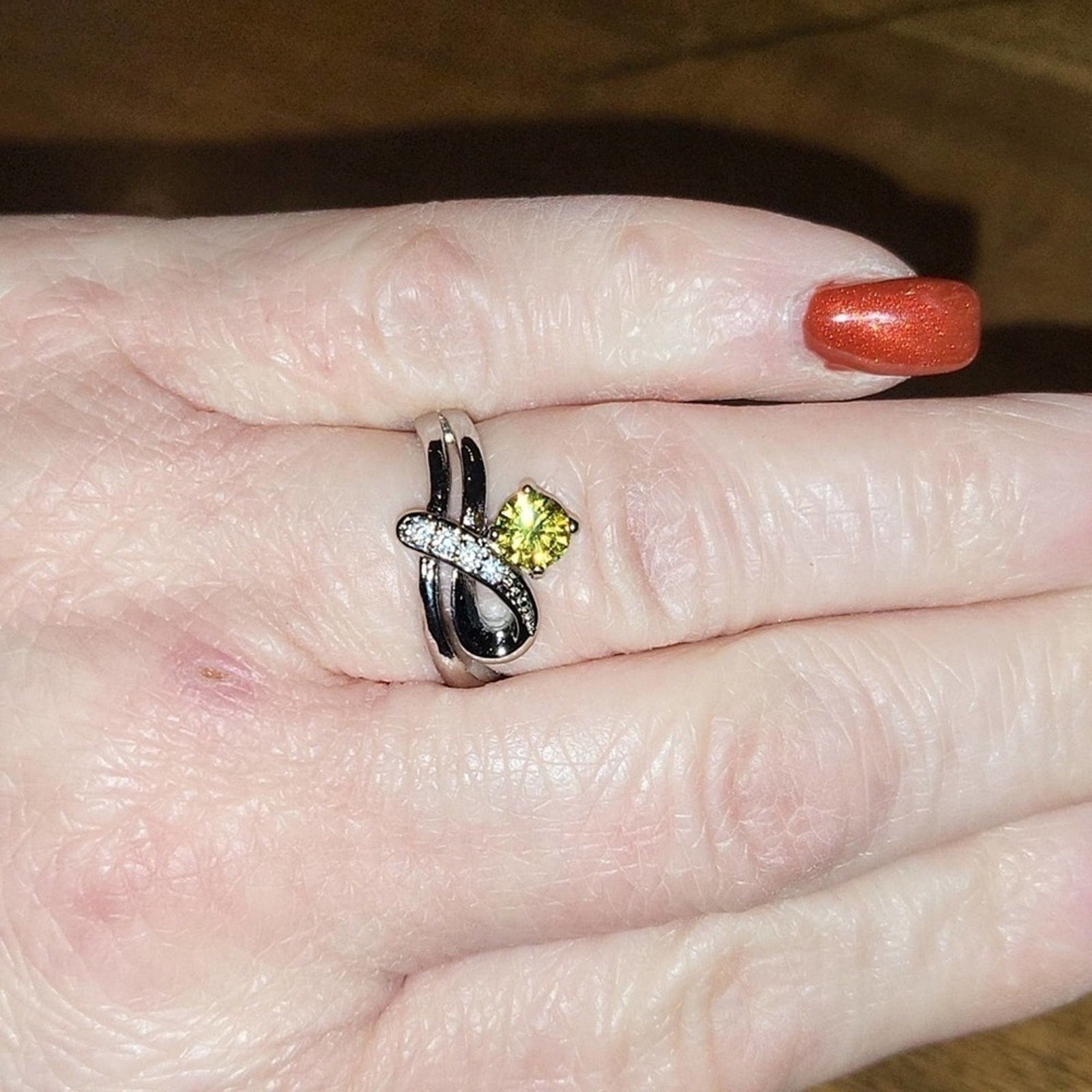 Fashion ring faux diamond's & yellow stone | size 7.5