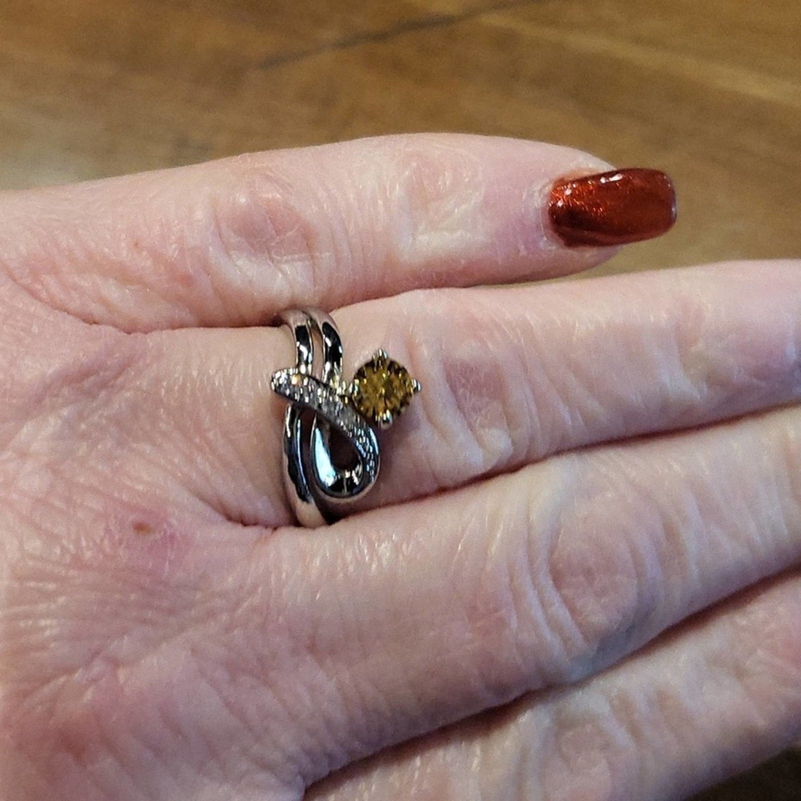 Fashion ring faux diamond's & yellow stone | size 7.5