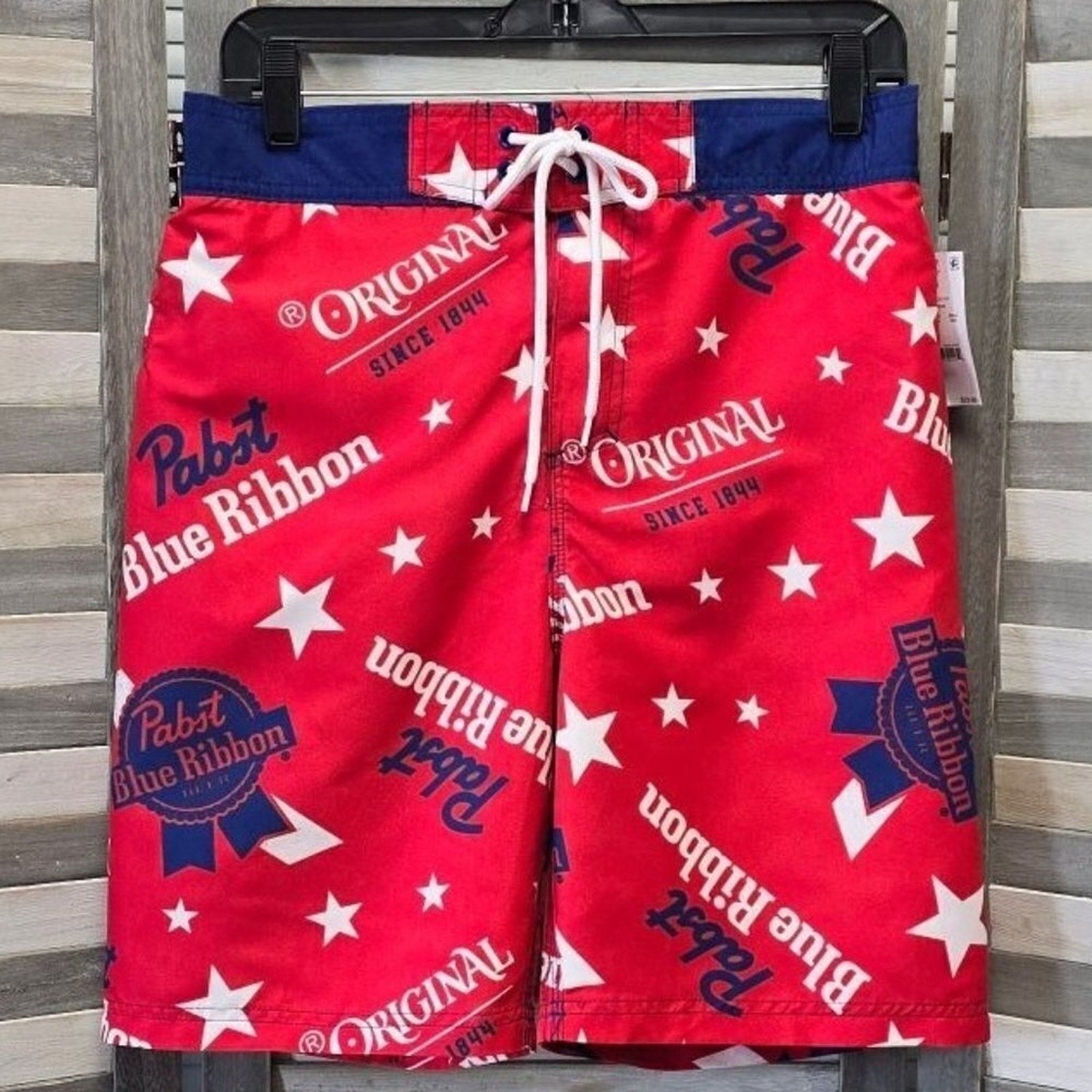 Pabst Blue Ribbon Elastic Board Swim Shorts 8.5"  | Small